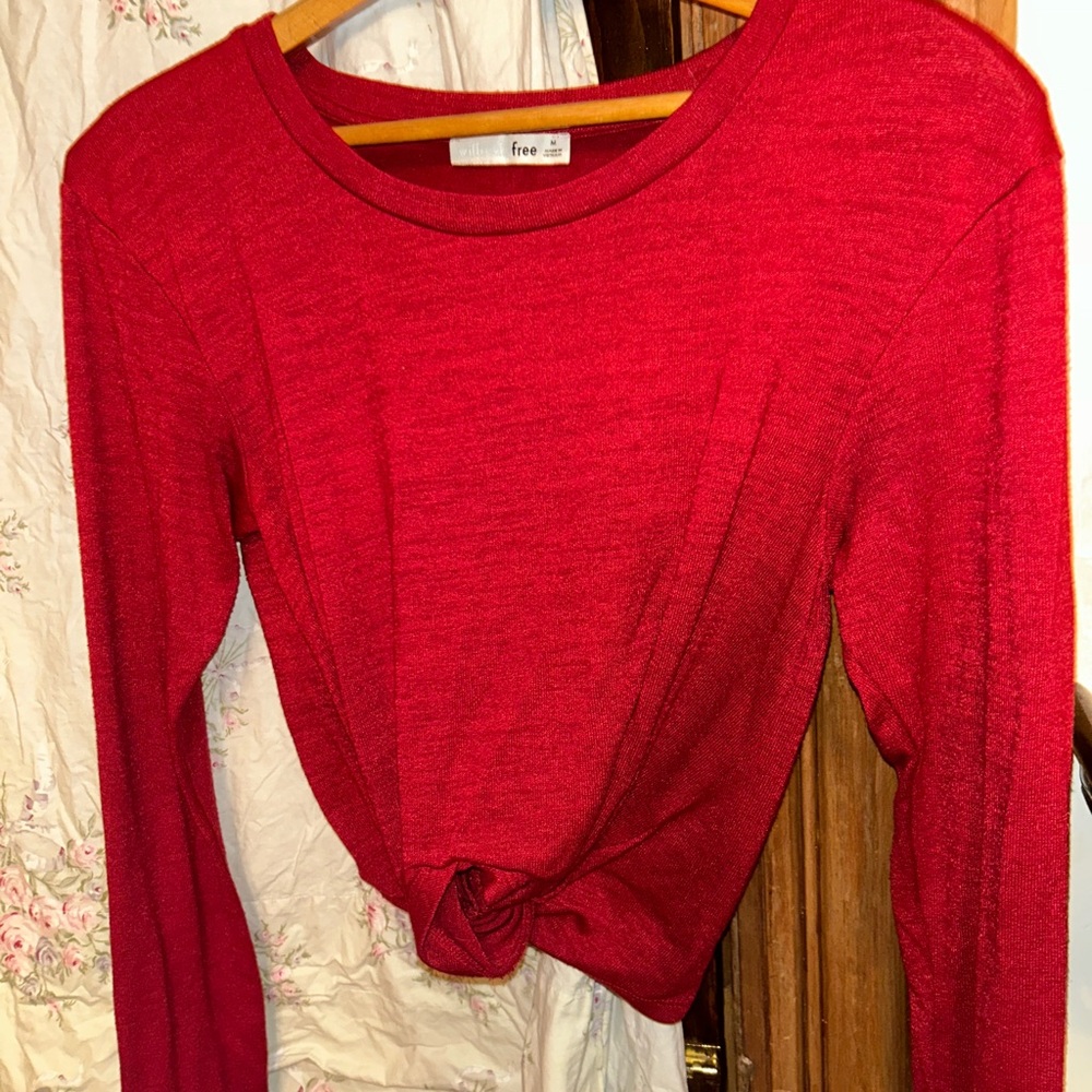 Wilfred Red Long-Sleeve Knot Front Top